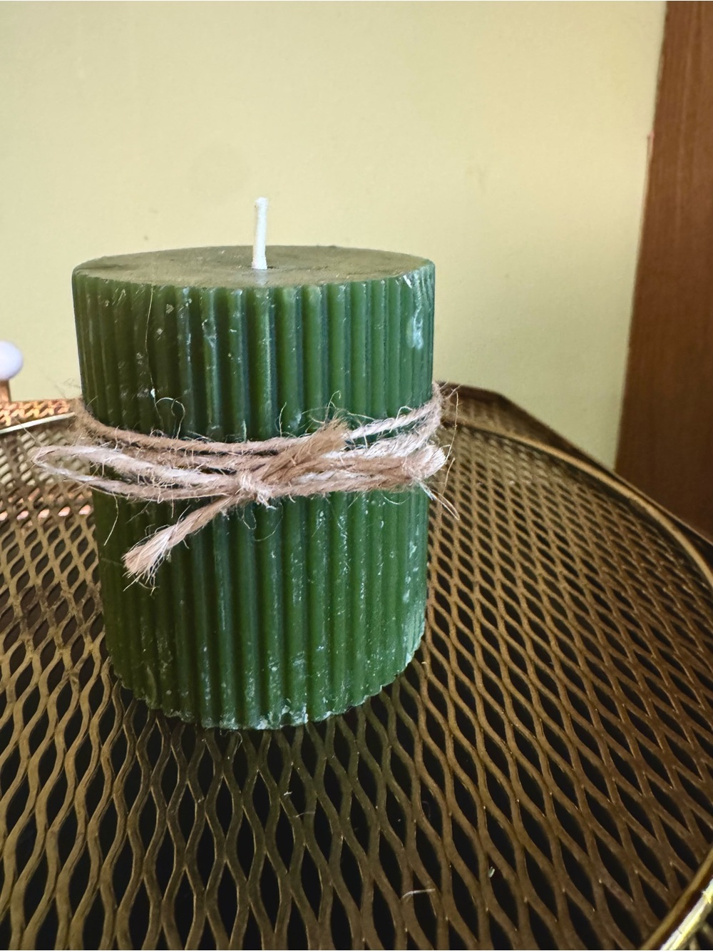 Harvest Apple Ribbed Pillar Candle with Twine Accent